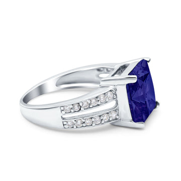 Princess Cut Art Deco Engagement Ring Simulated Blue Sapphire CZ 925 Sterling Silver